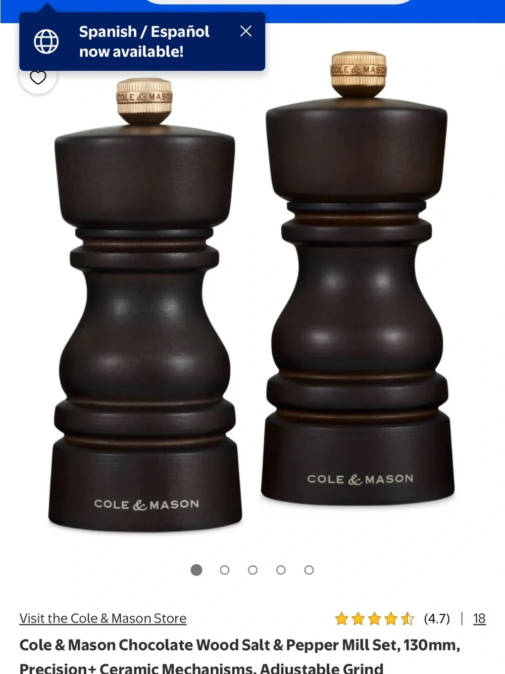 Chocolate Wood Salt & Pepper Mill Set